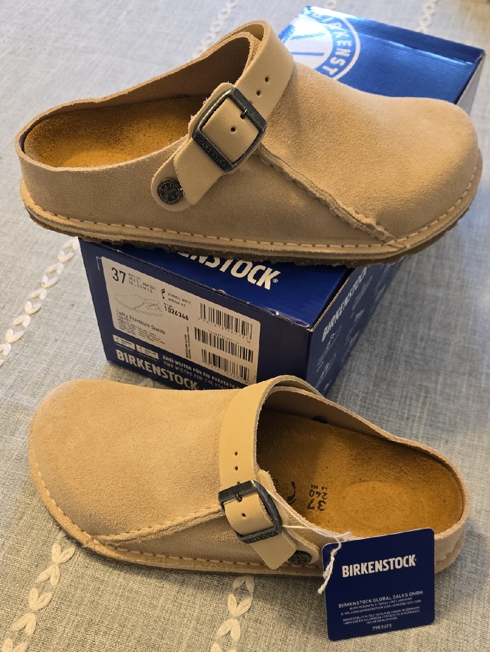 Birkenstock Lutry Suede Clog in Eggshell Size 37